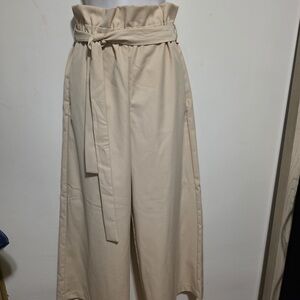 Zara Cream High-Waisted Wide-Leg Trousers